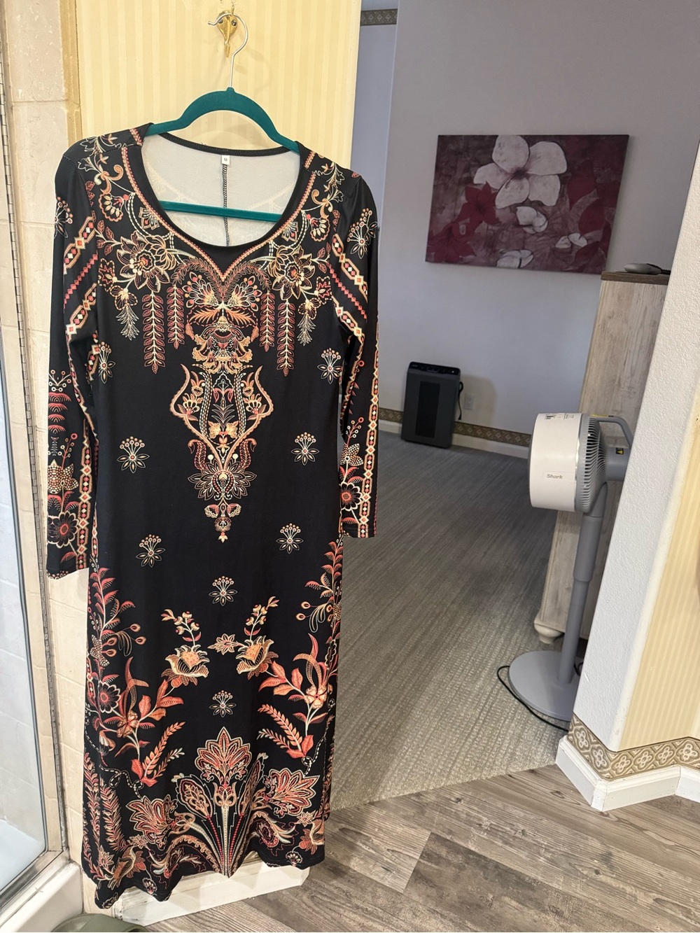 Black Floral-Print Long Sleeve Maxi Dress - Picture 2 of 2